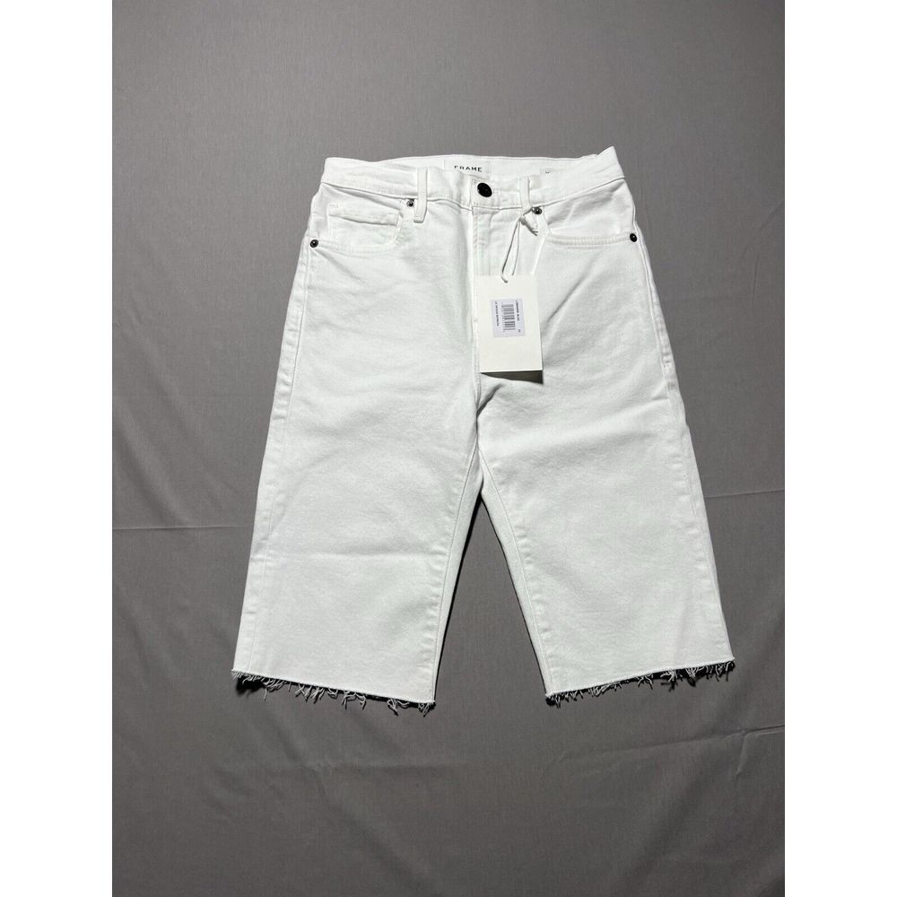 FRAME Le Vintage Bermuda frayed denim shorts in white size 24‎